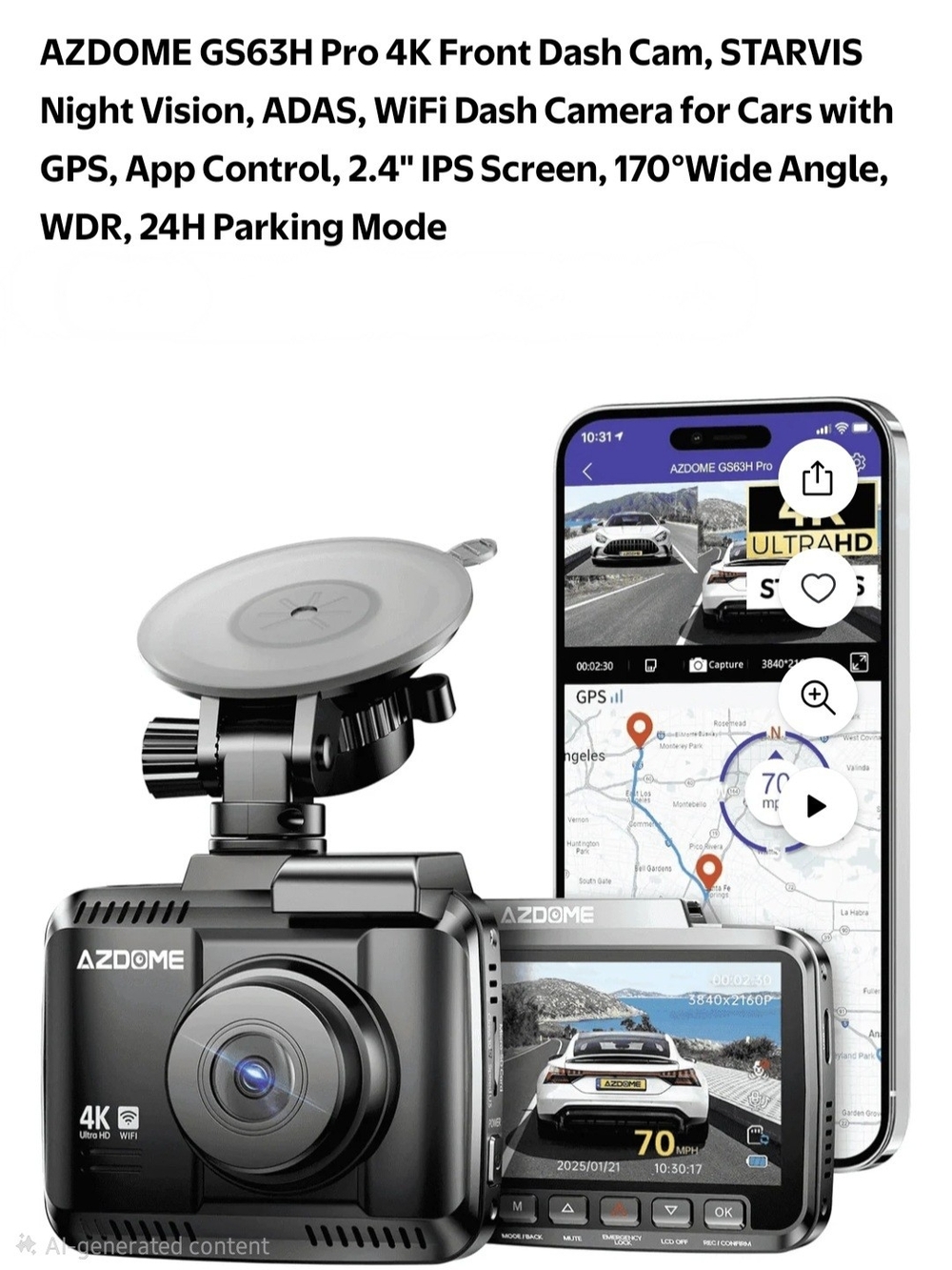 4K Front Dash Cam (Black) with GPS & Wi‑Fi